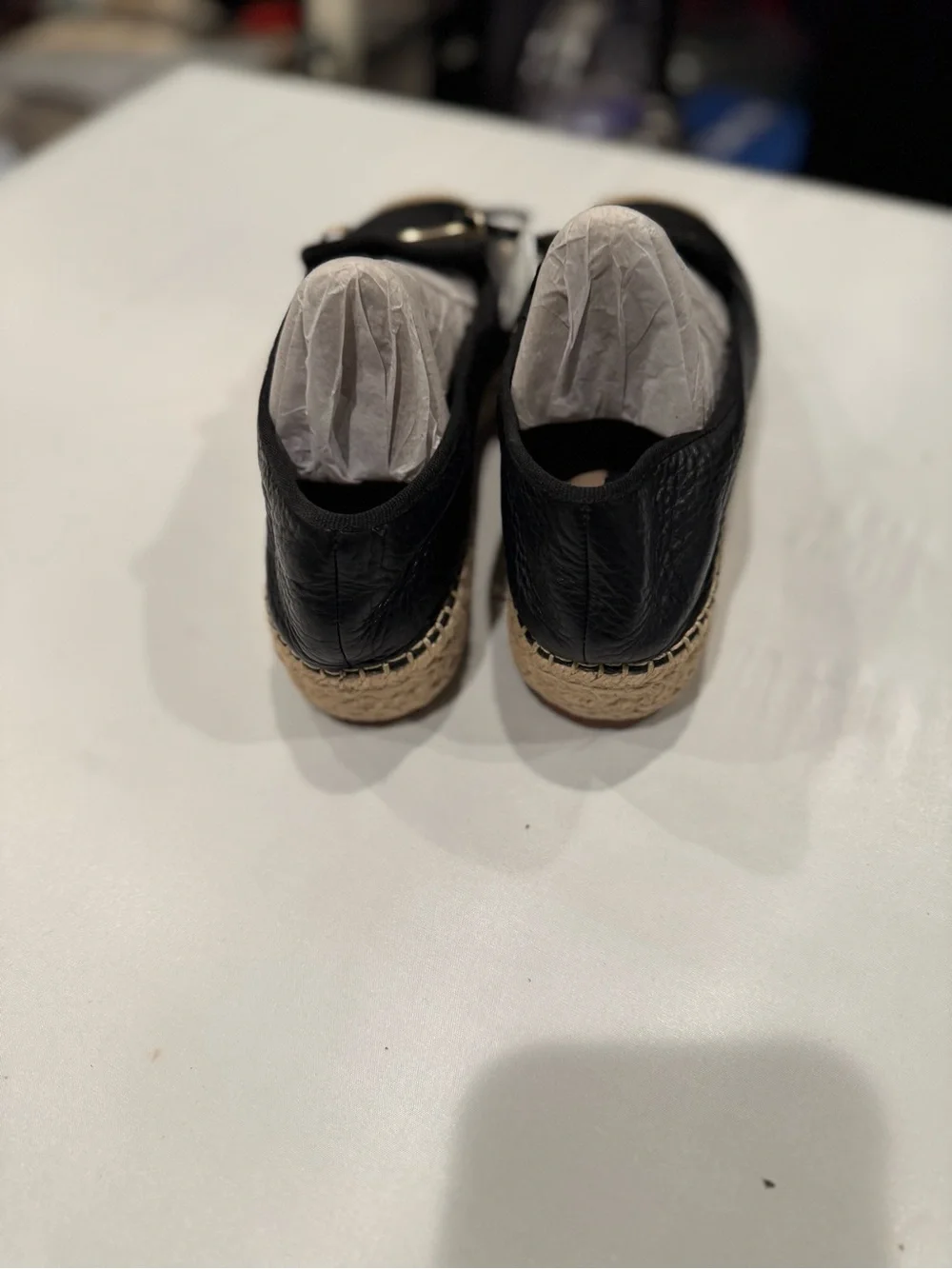 Steve Madden Black Leather Espadrille Loafers with Gold Bit
